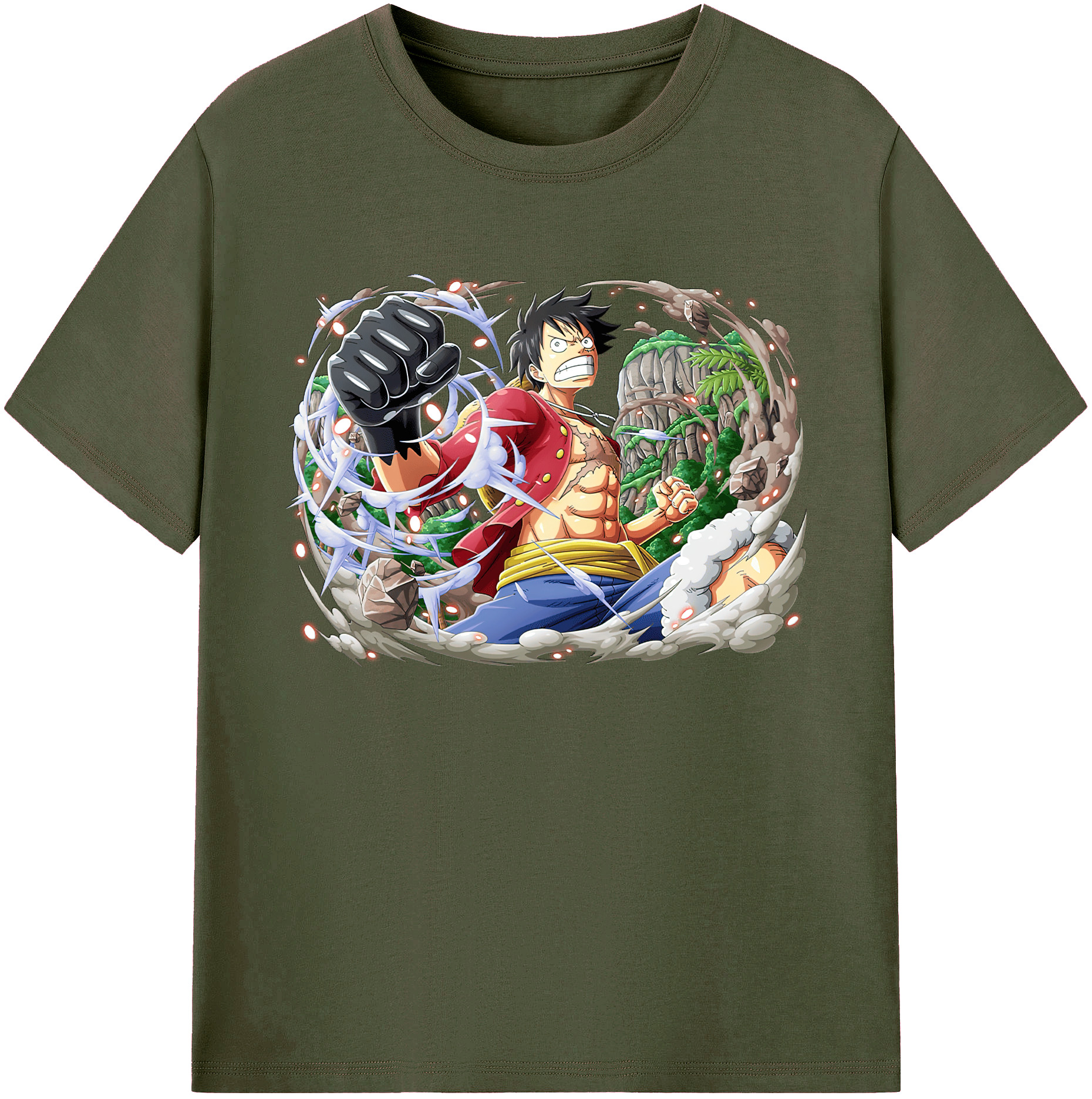 ワンピース モンキー・D・ルフィ ONE PIECE Monkey D. Luffy 綿100％ メンズ半袖Tシャツ｜肌触りやわらか＆通気性